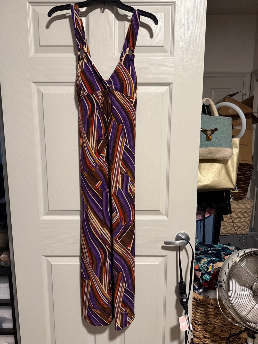 HeartSoul Striped V-Neck Maxi Dress in Purple and Brown